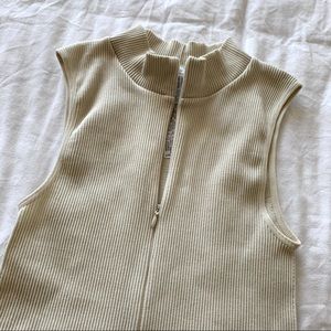 NWOT Zara Ribbed Playsuit / Jumpsuit Beige XS